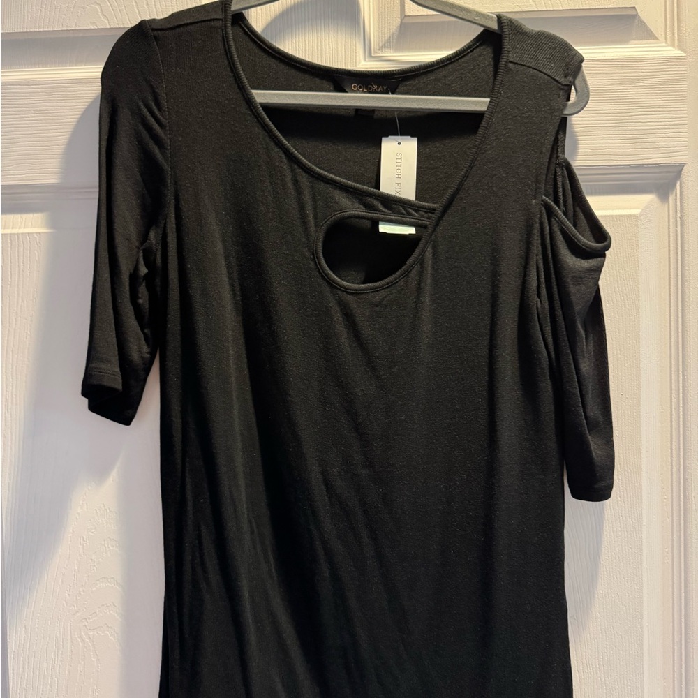 Goldray (Stitch fix) Black Asymmetrical Cut-Out Blouse